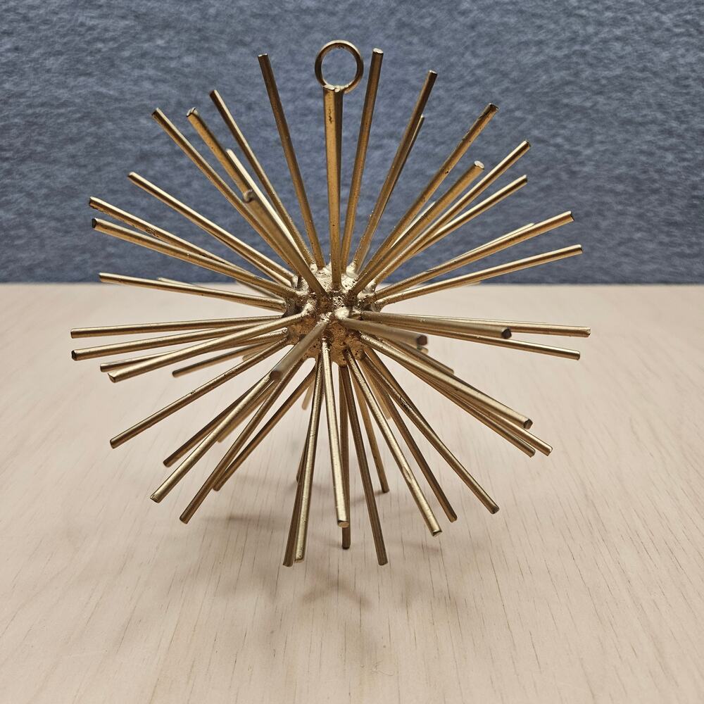 Vintage MCM Gold Sputnik Starburst Hanging Ornament Urchin Atomic Metal Art 6"